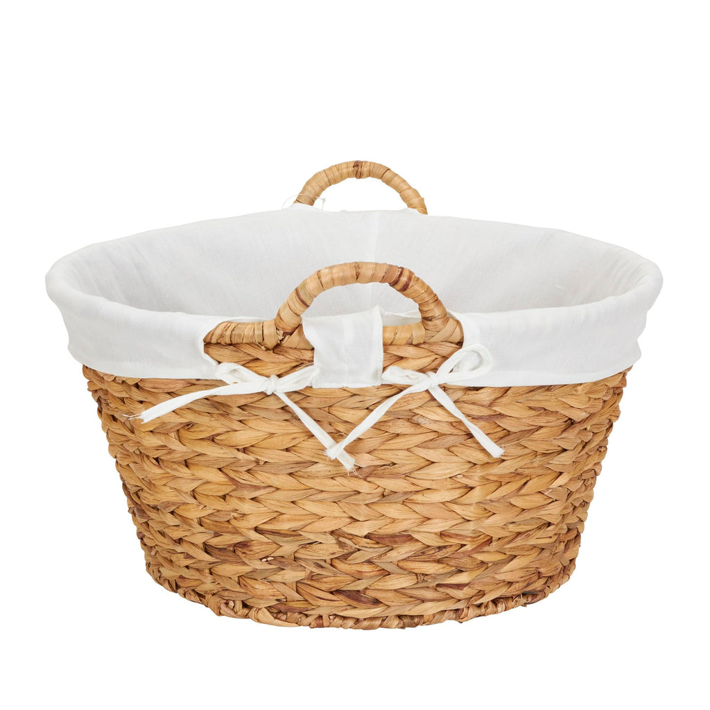 Round Wicker Laundry Basket with Handles, Whimsical Water Hyacinth Basket, Supportive Metal Frame, Removable