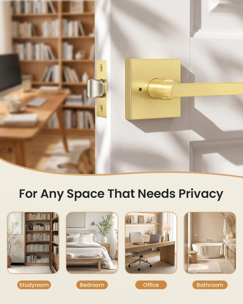 Gold Door Handles Interior, Zinc Alloy Privacy Door Handles, 3 Pack