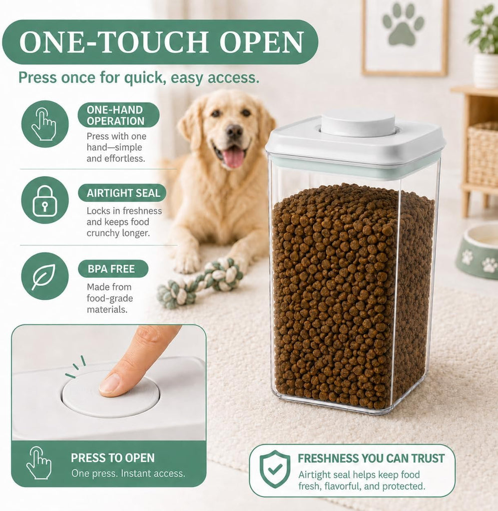 Pet Dog-Cat Airtight Food Storage-Container - 4.2Qt/4L jar with lid and 1/4Cup scoop | Holds 3-5 pounds of dry pet