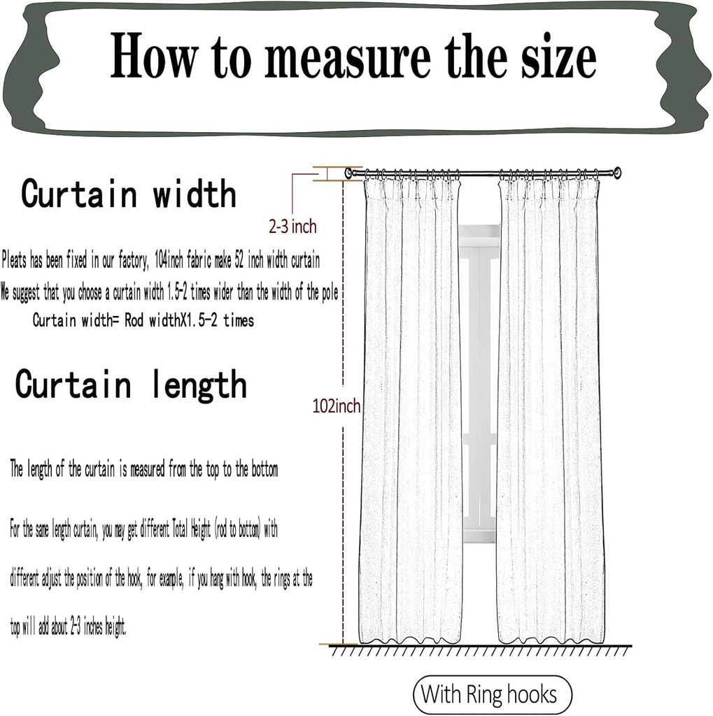 102 Inches Long Pure White Curtains for Bedroom Living Room Pinch Pleated Chiffon Sheer Curtains Light Filterring
