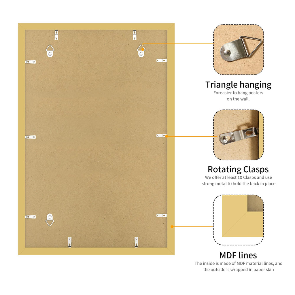 16x24 Picture Frame Gold Set of 3, Display Pictures 12x18 with Mat or 16 x 24 Without Mat, Poster Frames 16x24 Poster