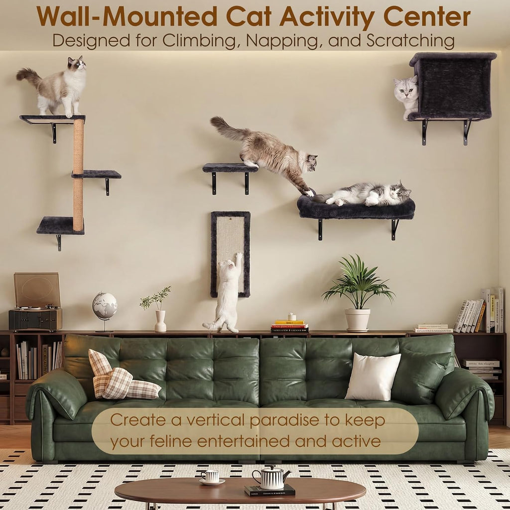 5-in-1 Cat Wall Shelves for Large Cats, Floating Climber with Scratcher
