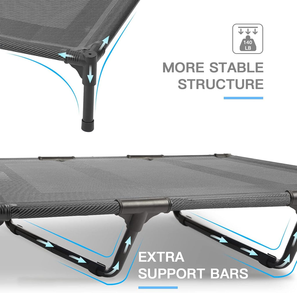 Elevated Dog Bed for Large Dogs 120lb, Breathable Cooling Raised Dog Cot with Dual Support Bars & Metal Frame