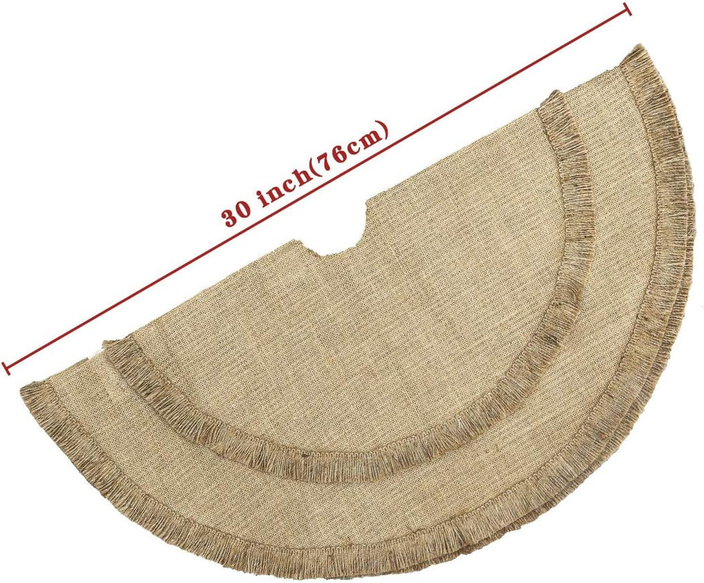 Christmas Tree Skirt, 30 inches Small Plain Burlap Tree Skirt with Tassels, Natural Jute Tree Skirt for Xmas Home