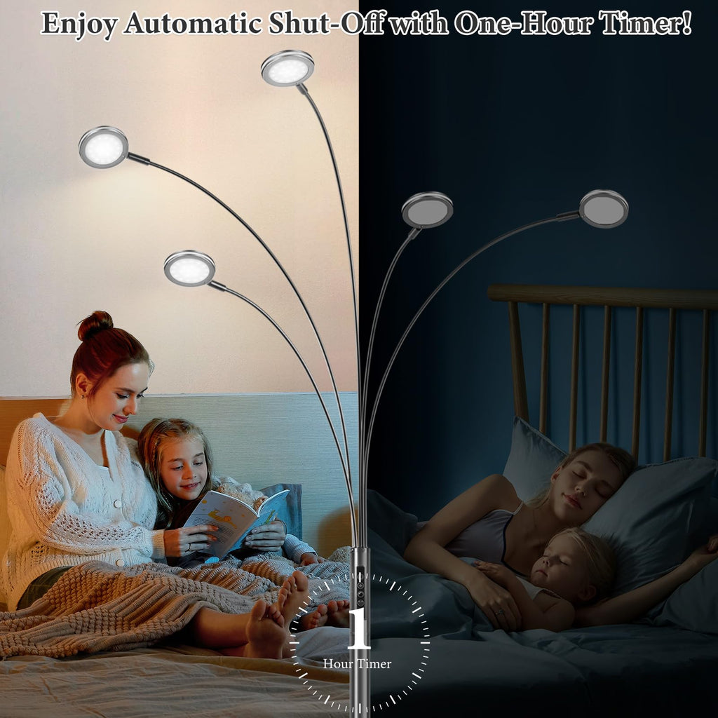 LED Arc Floor Lamp with Remote,2250LM Dimmable Floor Lamp with Timer