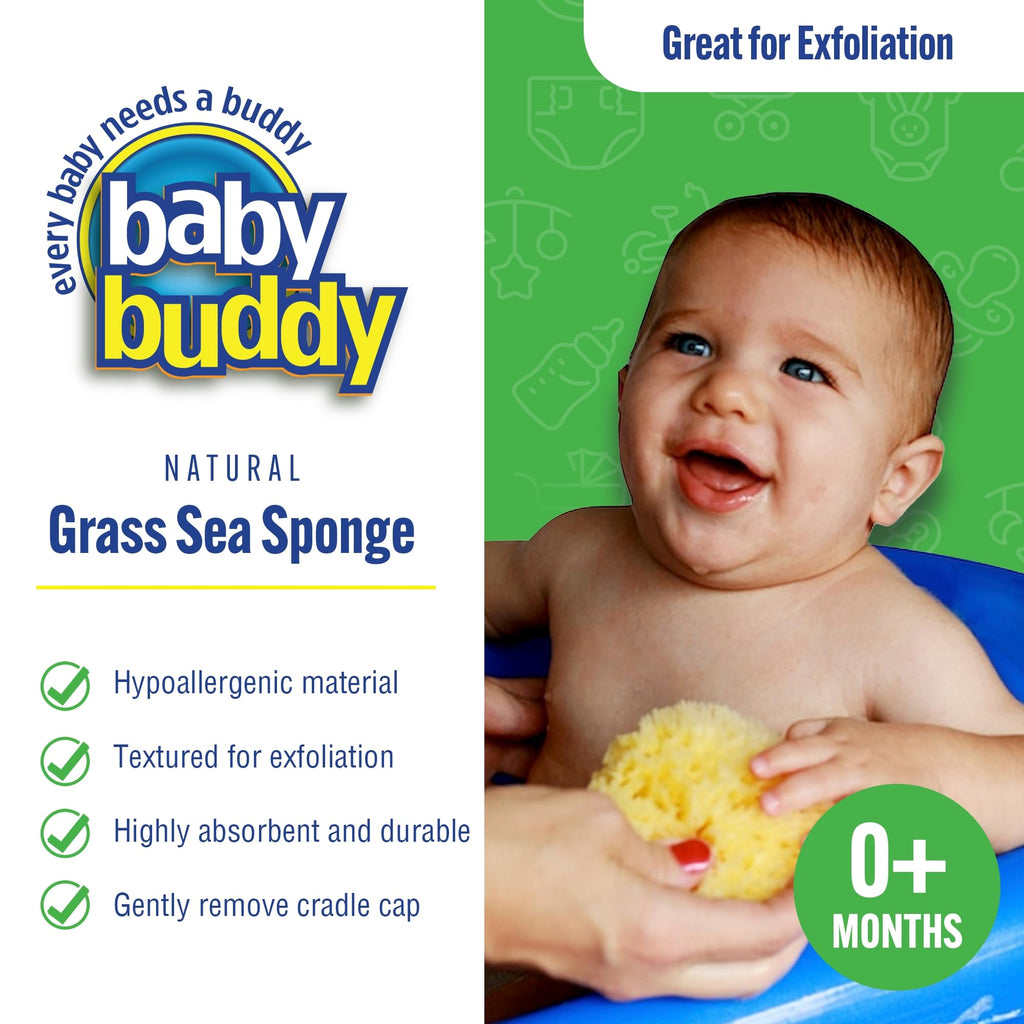 Buddy Natural Baby Bath Sponge 4in Soft Grass Sea Sponge Soft on Baby's Tender Skin, Biodegradable, Hypoallergenic
