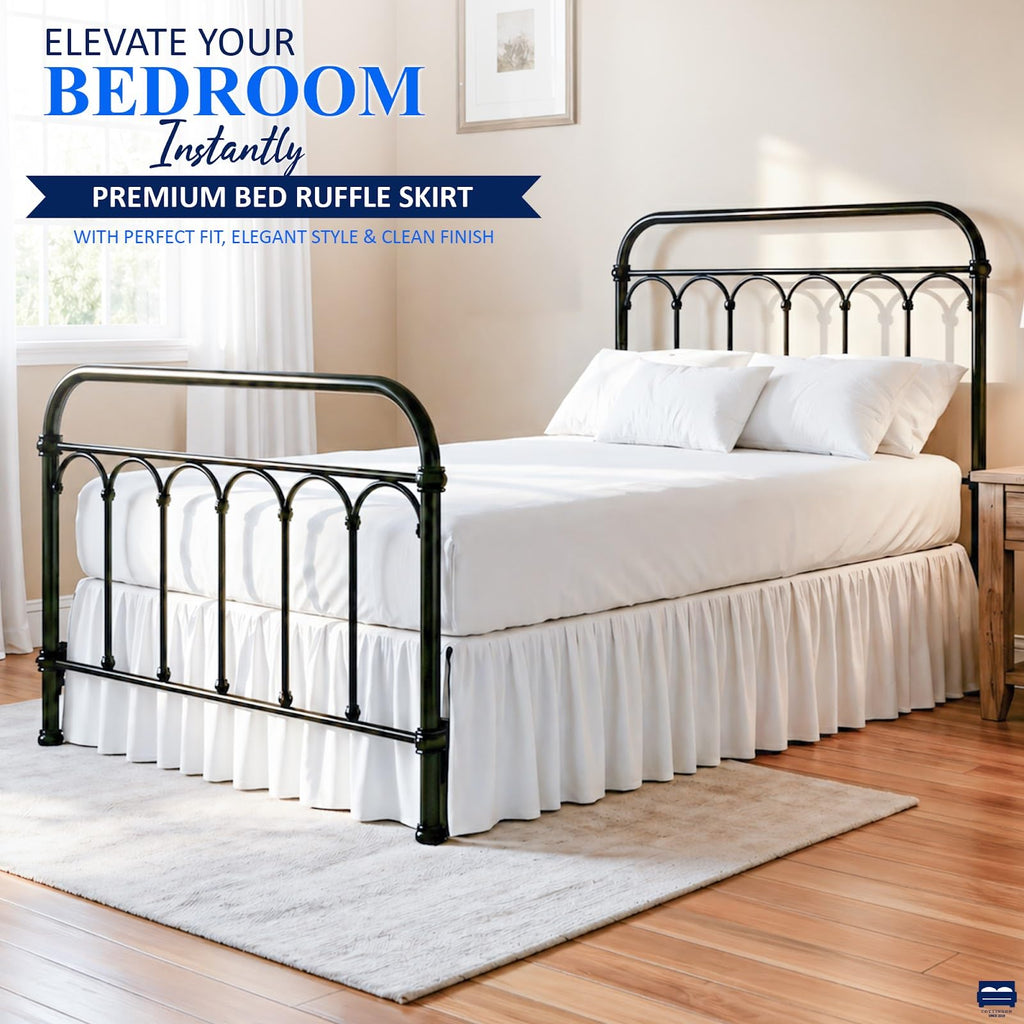 Ruffled Bed Skirt Queen Size 12 Inch Drop, 100% Microfiber Dust Ruffle Bedskirt with Split Corners, Gathered Style