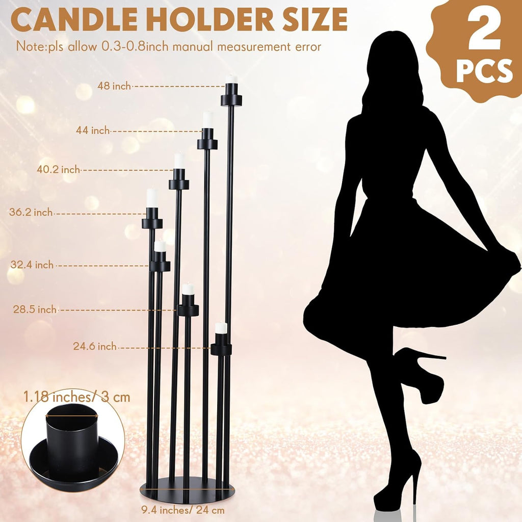 2 Pcs Acrylic Candelabra Centerpieces 48 Clear Candle Holder 7 Arm Black Pillar Taper Candlesticks with Acrylic Shade