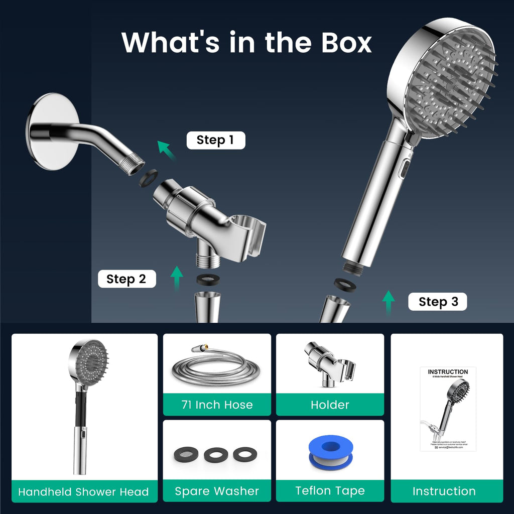 Head with Handhled High Pressure Hand held Showerhead with 6 Modes
