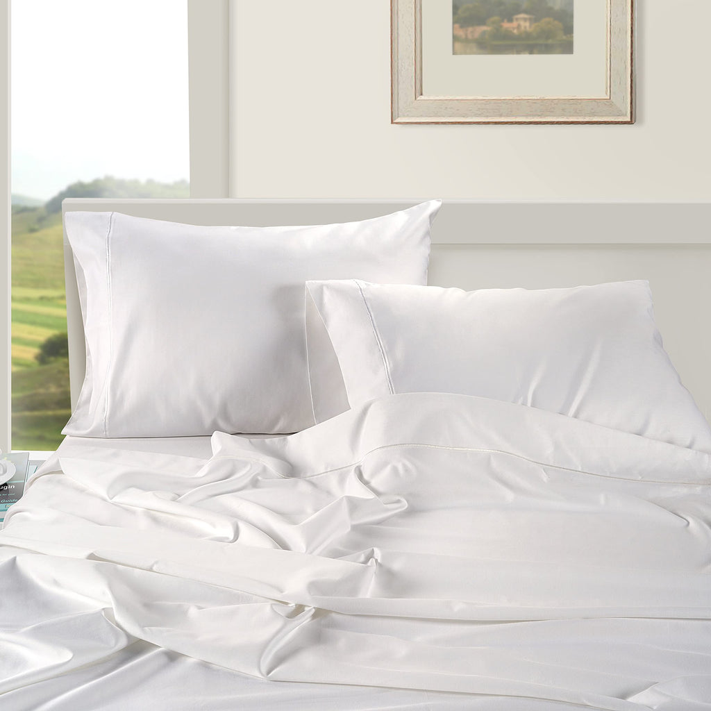 King Size Pillow Case Set of 2 100% Egyptian Cotton Cases Sateen White Cooling Cover - Perfect Hotels & Hospital Use