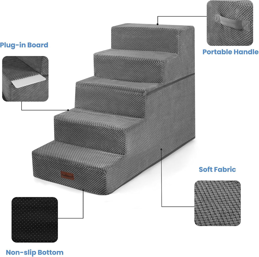 Dog Stairs for High Beds 22.6" H, 5-Step Pet Steps for Small Dogs