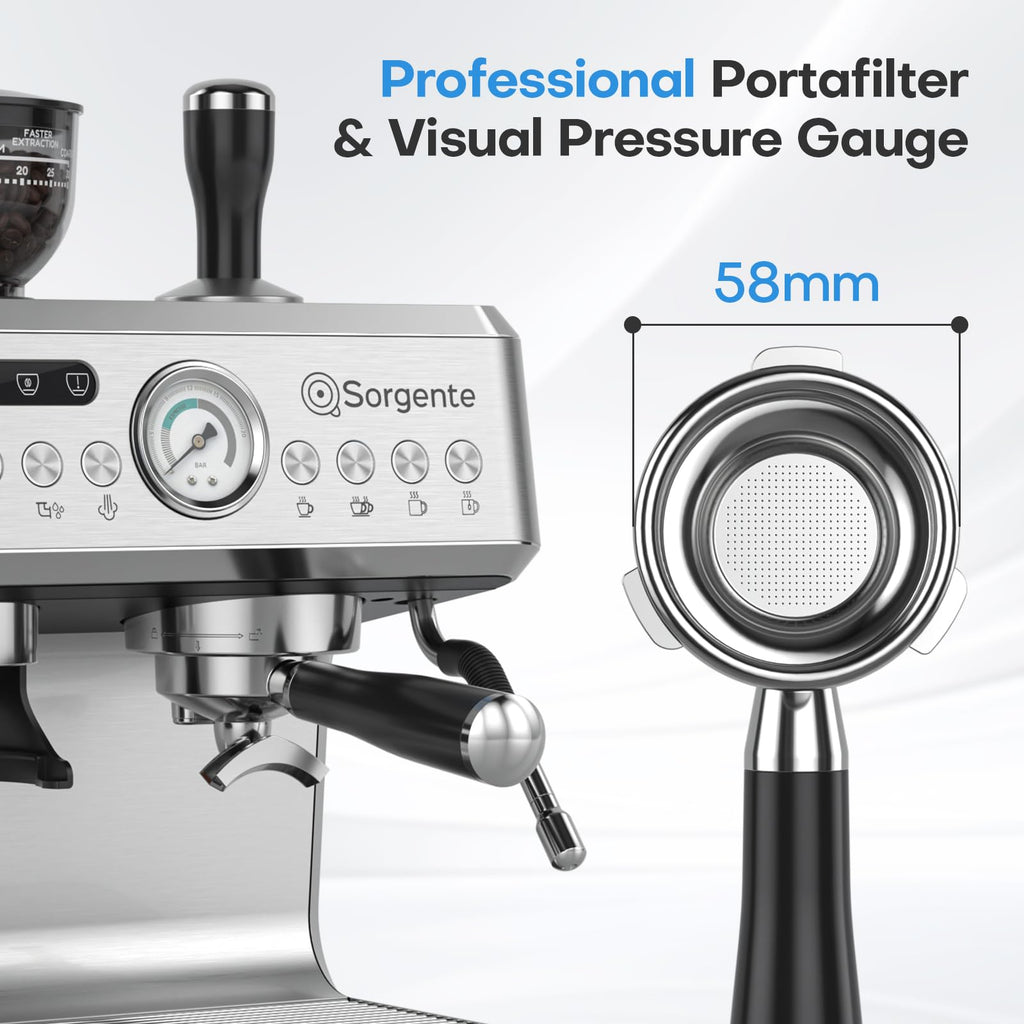 Espresso Machine with Grinder, Brushed Stainless Steel