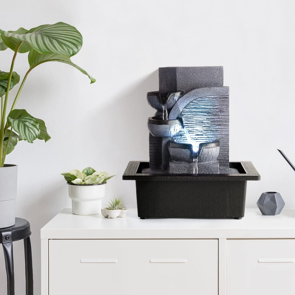 Tabletop Water Fountain with LED Lights Indoor Waterfall Fountains Relaxing Water Feature Indoor Fountains Zen