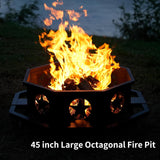 45 Inch Large Outdoor Fire Pit - Heavy Duty Construction with Spark Screen