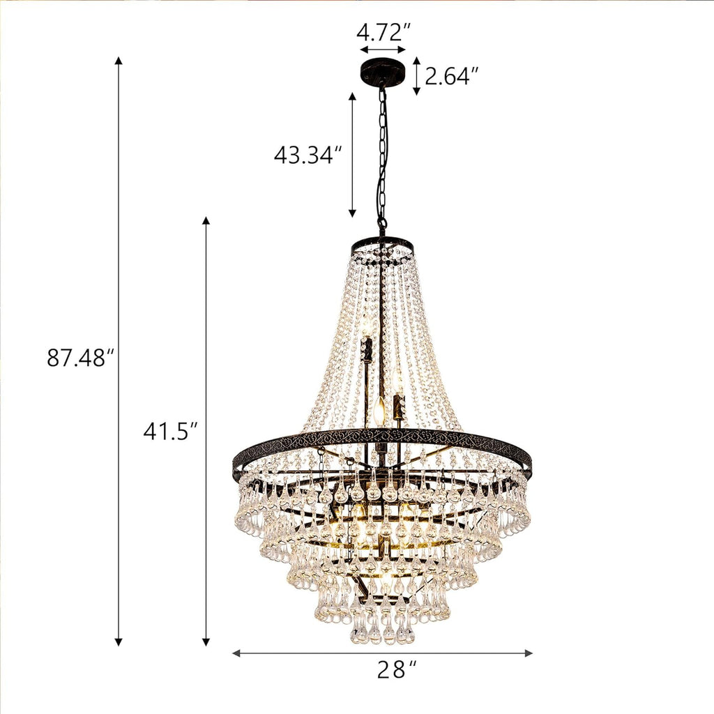 French Empire Crystal Chandeliers, Antique Bronze Chandeliers 10 Lights, Rustic Farmhouse Chandelier High Ceiling Light Fixture for Entryway, Foyer, Dining Room, Staircase, 28" W A108-B0D4V39H92