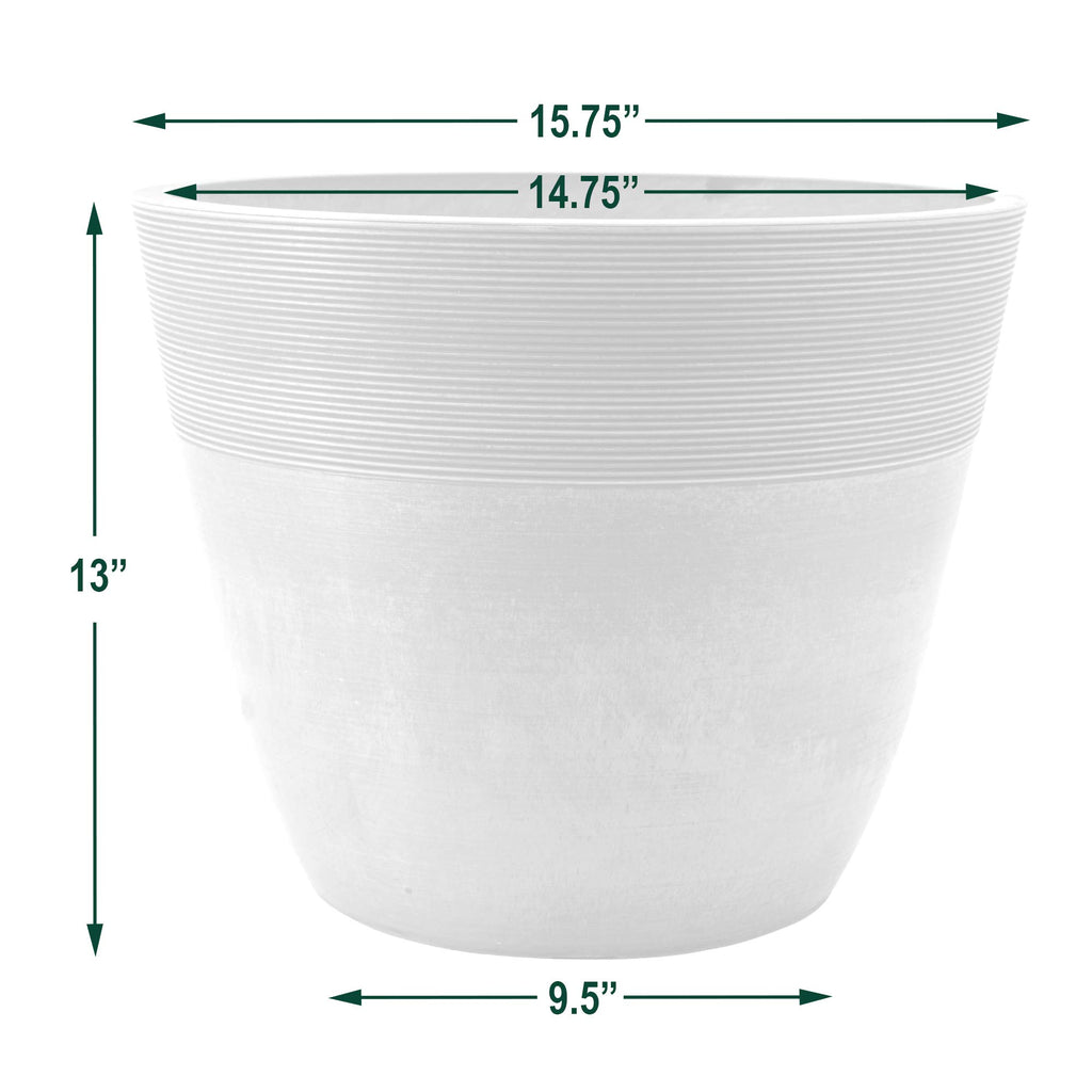 16-inch Plastic/Stone/Wood Composite Large Ribbed Planter - No Drainage Hole (Drillable), Indoor/Outer Garden