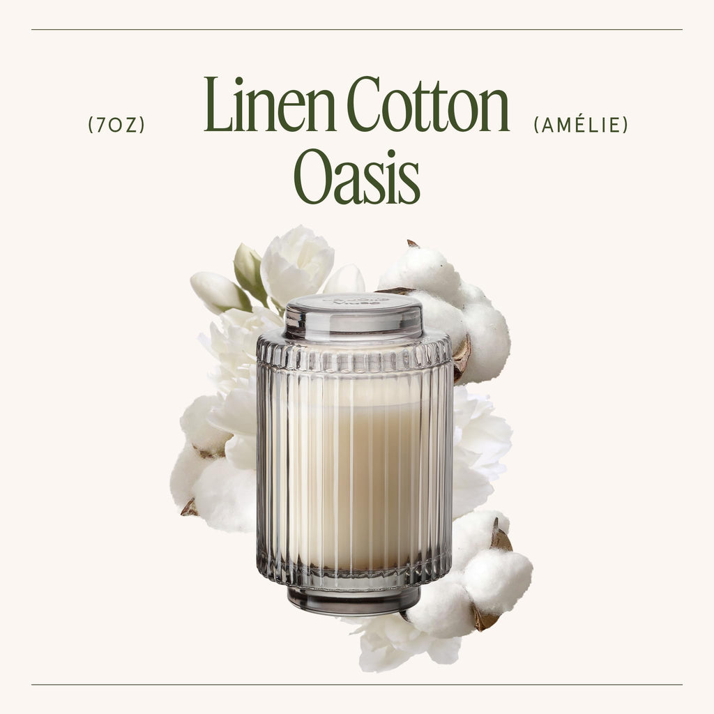 Linen Cotton Oasis Scented Candles, 7 oz Natural Soy