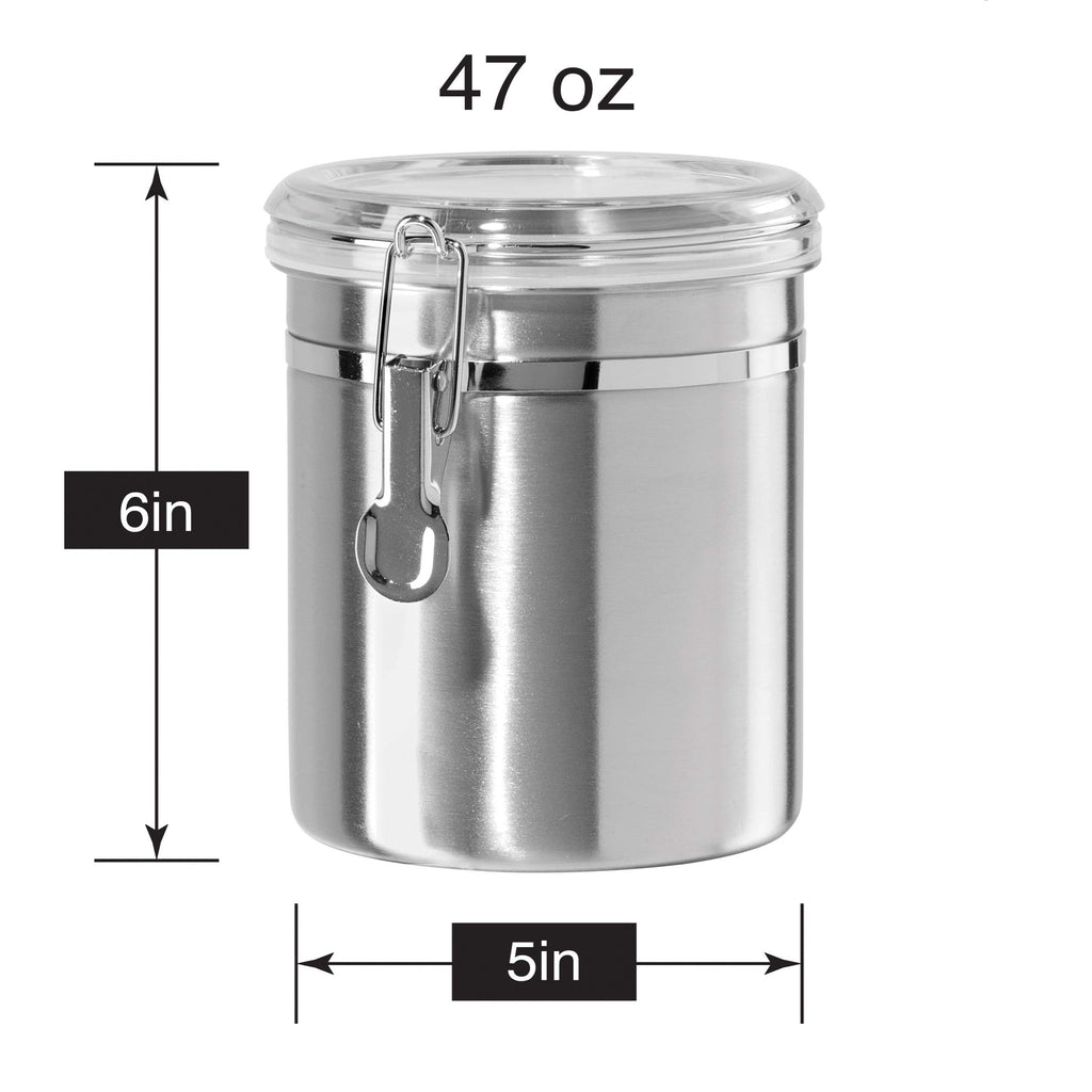 Stainless Steel Kitchen Canister 52 fl oz - Airtight Clamp Lid, Clear See-Thru Top - Ideal Storage, Food Storage
