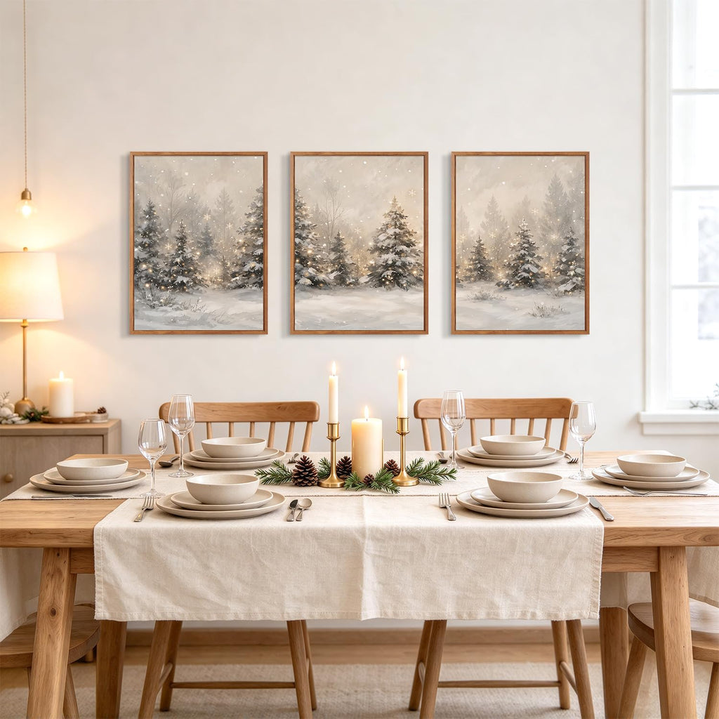 Winter scene Wall Art, Farmhouse Snowy Pine Tree Xmas Decor 12x16x3