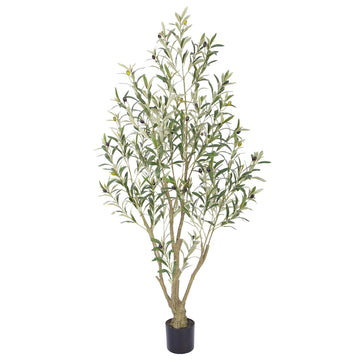 Tall Faux Olive Tree, 5ft(60in) Realistic Potted Silk Artificial Indoor with Green Leaves and Big Fruits Living Room