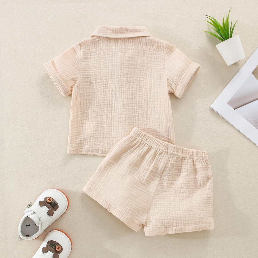 Baby Boys Clothes Set Toddler Infant Boys Button-down Shirt Tops + Cotton Gauze Shorts Summer Outfit 2PCS with Pockets