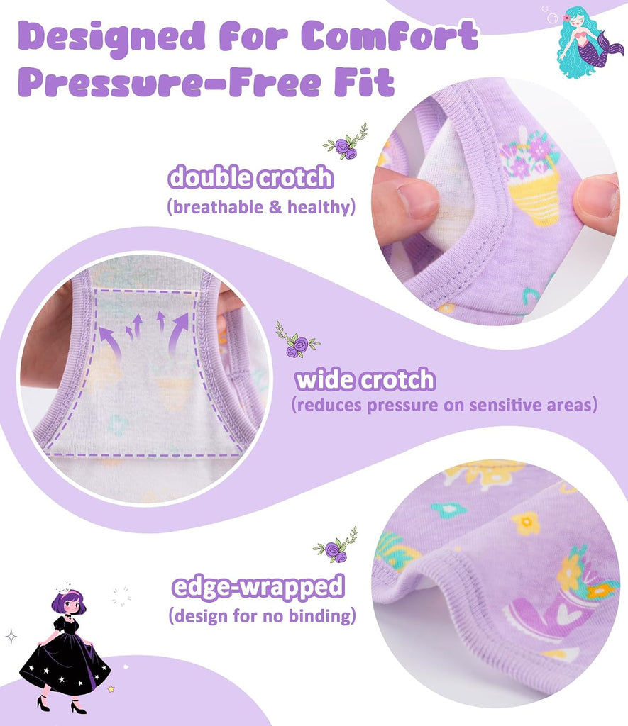 Girls' 100% Cotton Soft Tagless Underwear