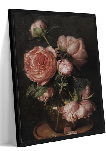 Framed Canvas Wall Art Flower Print, Vintage Floral Pictures Home Decor, Rose Floral Oil Paintings, Rustic Farmhouse