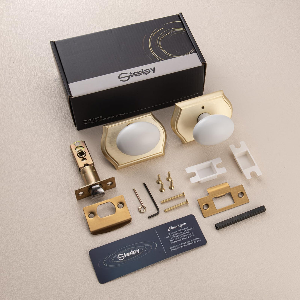 Gold Oval Door Knobs Interior with Lock for Privacy