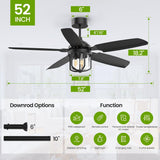 52 inch Outdoor Ceiling Fans with Lights for Patios, IP65 Waterproof Ceiling Fan with Remote and 6-Speed DC Motor, Gazebo Ceiling Fan for Porch Pavilion Farmhouse Black (Included 3pcs Bulb) A101-B0F65GVGB5