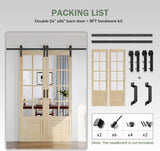 Preassembled 48x84 (Double 24x84) Inch Clear Glass French Interior Door with 8Ft Barn Door Hardware 