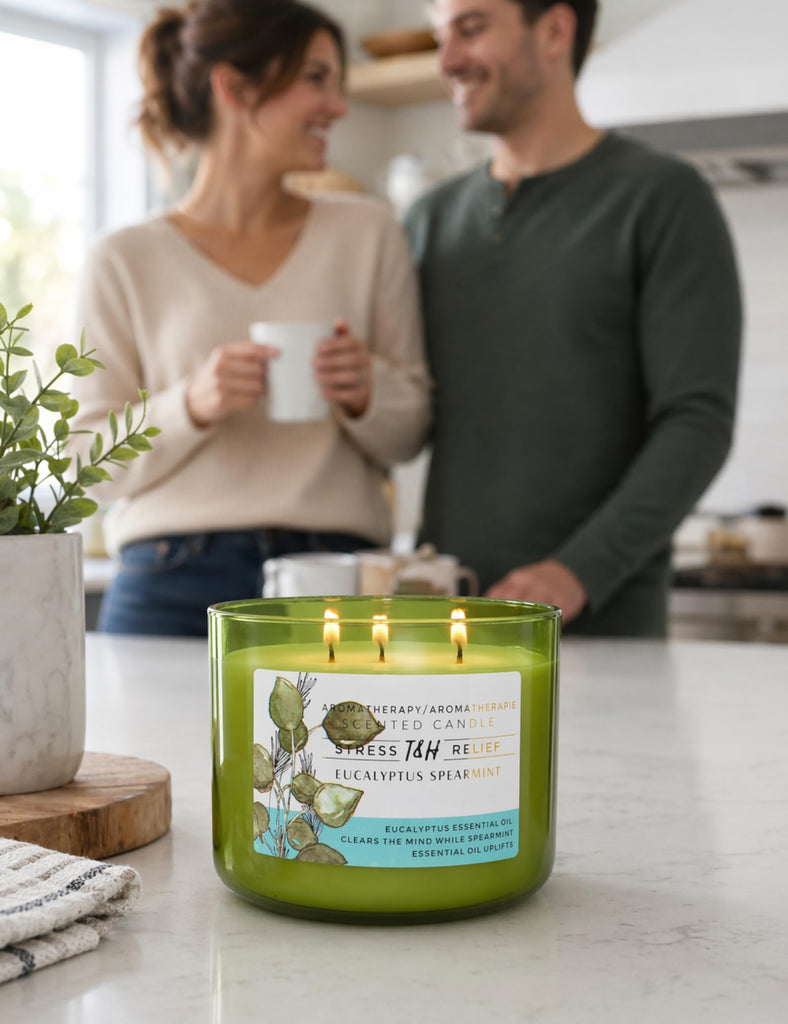 Eucalyptus Spearmint Scented Candle, 15.8 oz Large 3 Wick Soy Candle