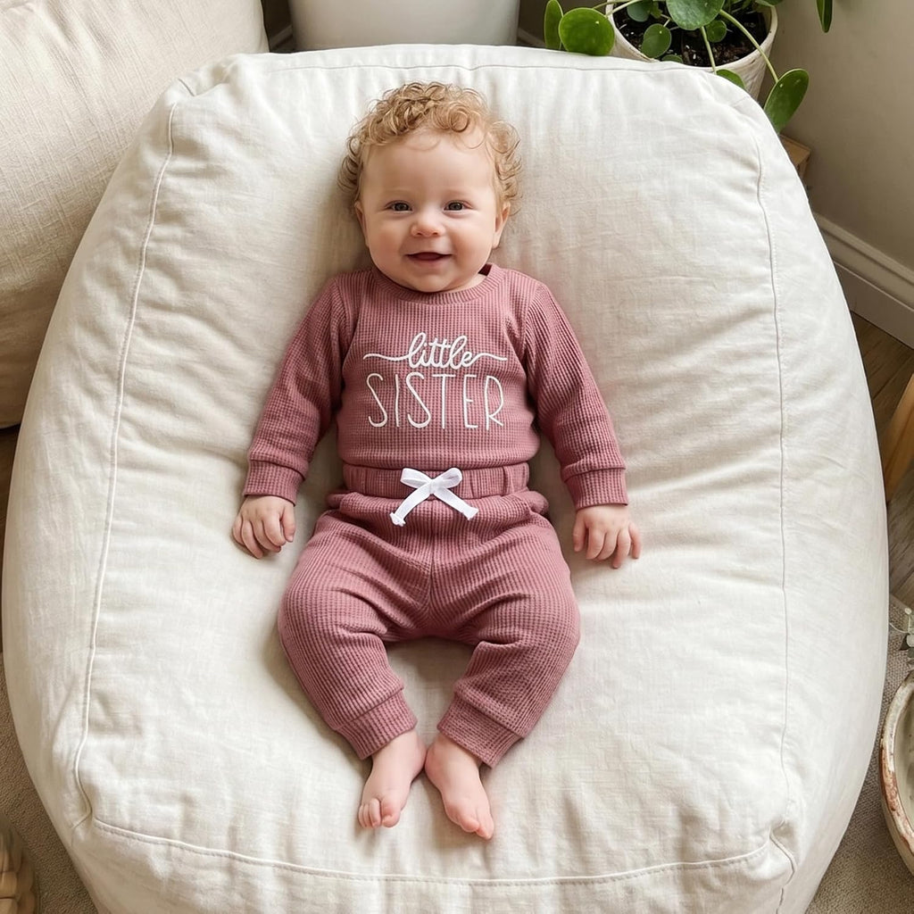 Baby Girl Fall Outfit Set Romper Pants Infant Waffle Clothes