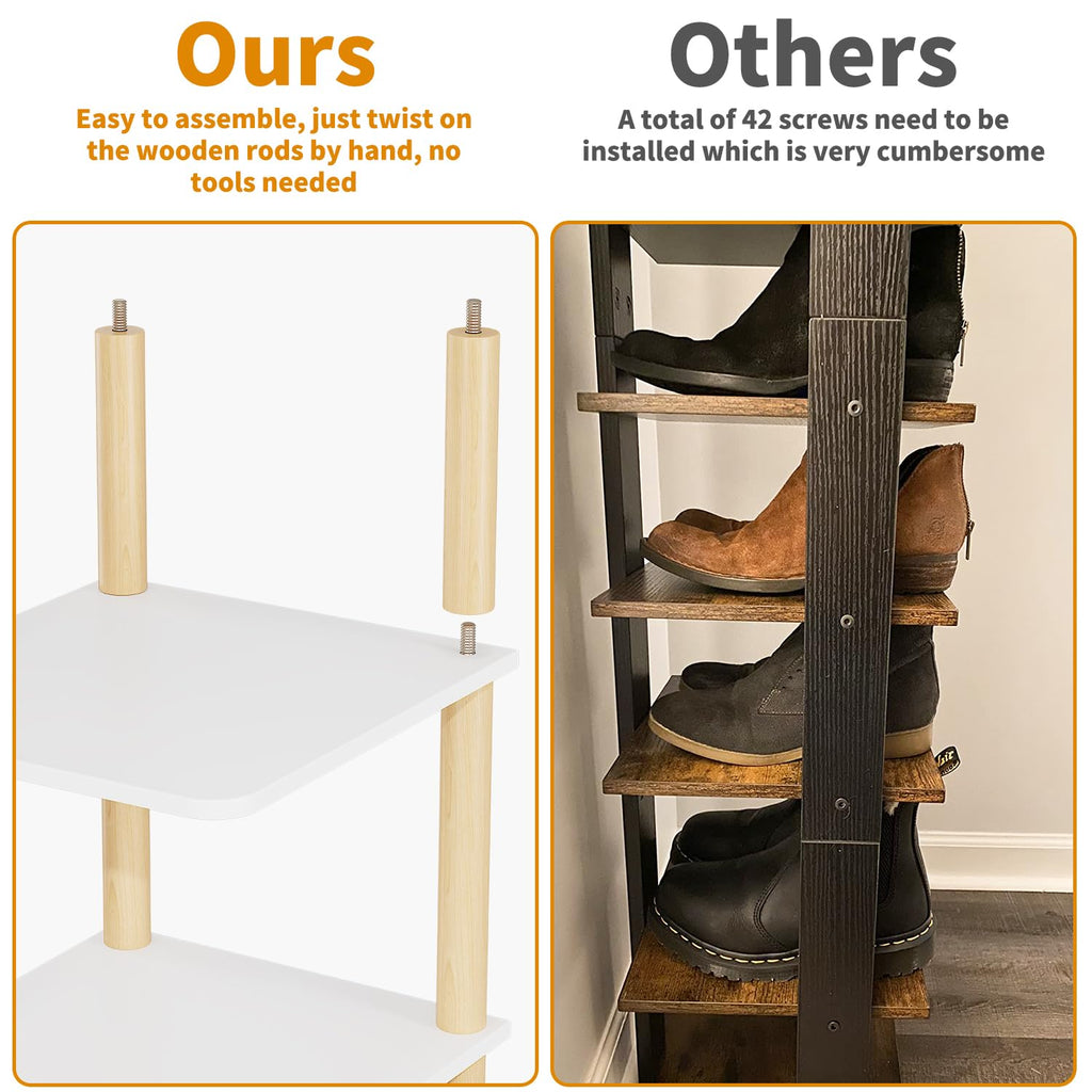 8 Tiers Vertical Shoe Rack, Tall Narrow Shoe Tower, Corner Shoe Rack, White