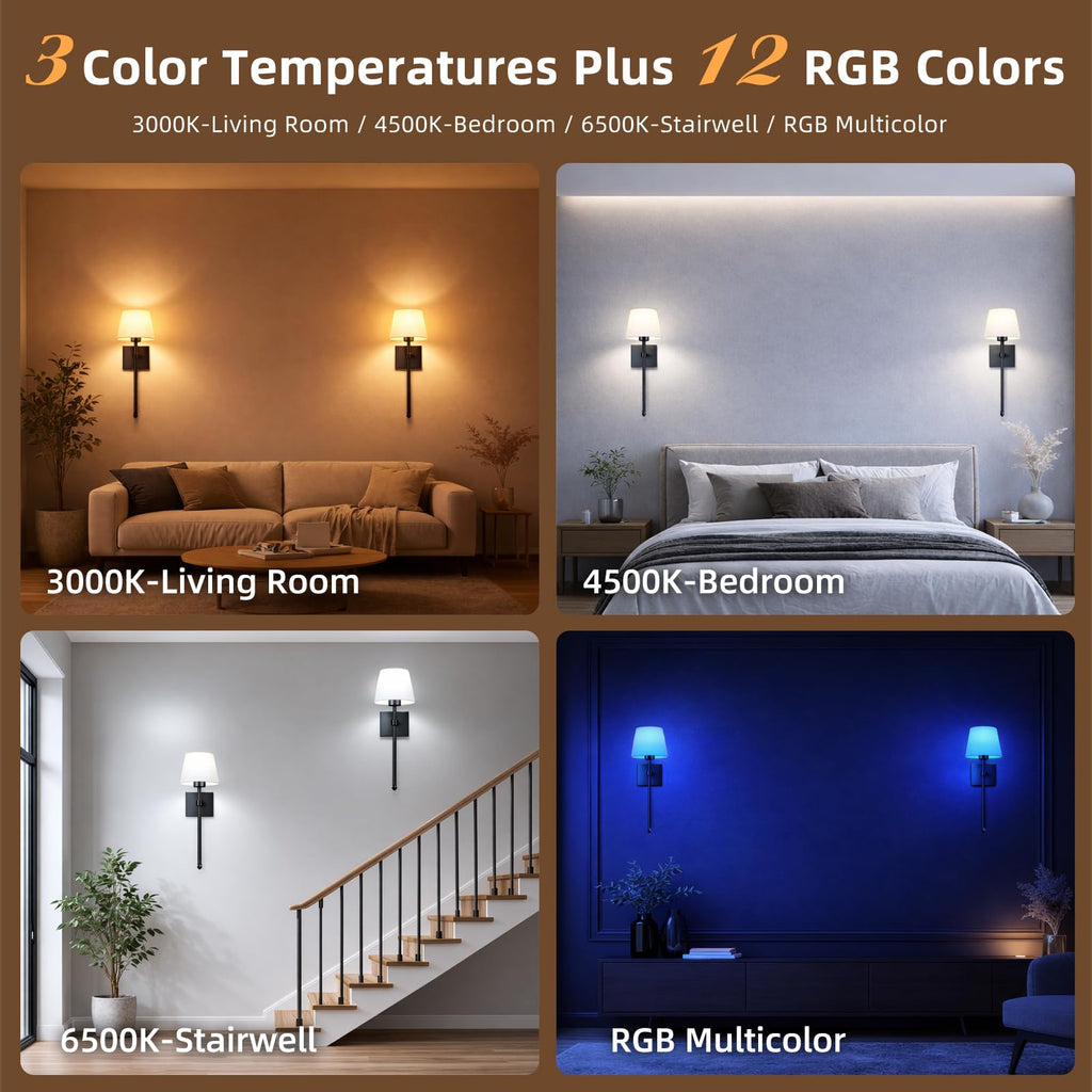 Rechargeable Battery Operated Wall Sconces Set of 2, Black Wireless Fabric Shade Wall Sconce with Remote Control