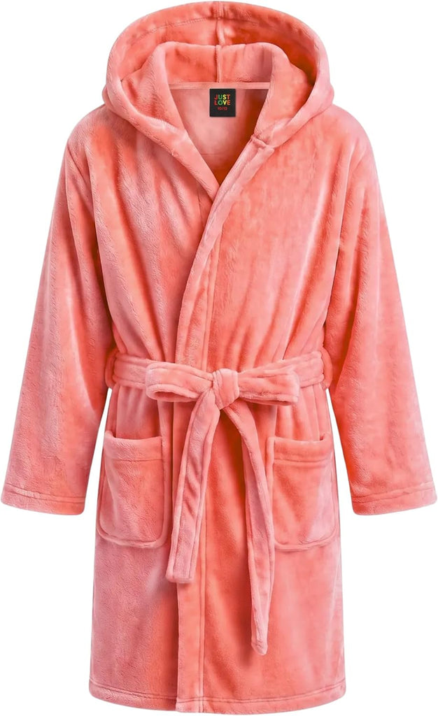 Hooded Plush Fleece Robe for Girls - Coral