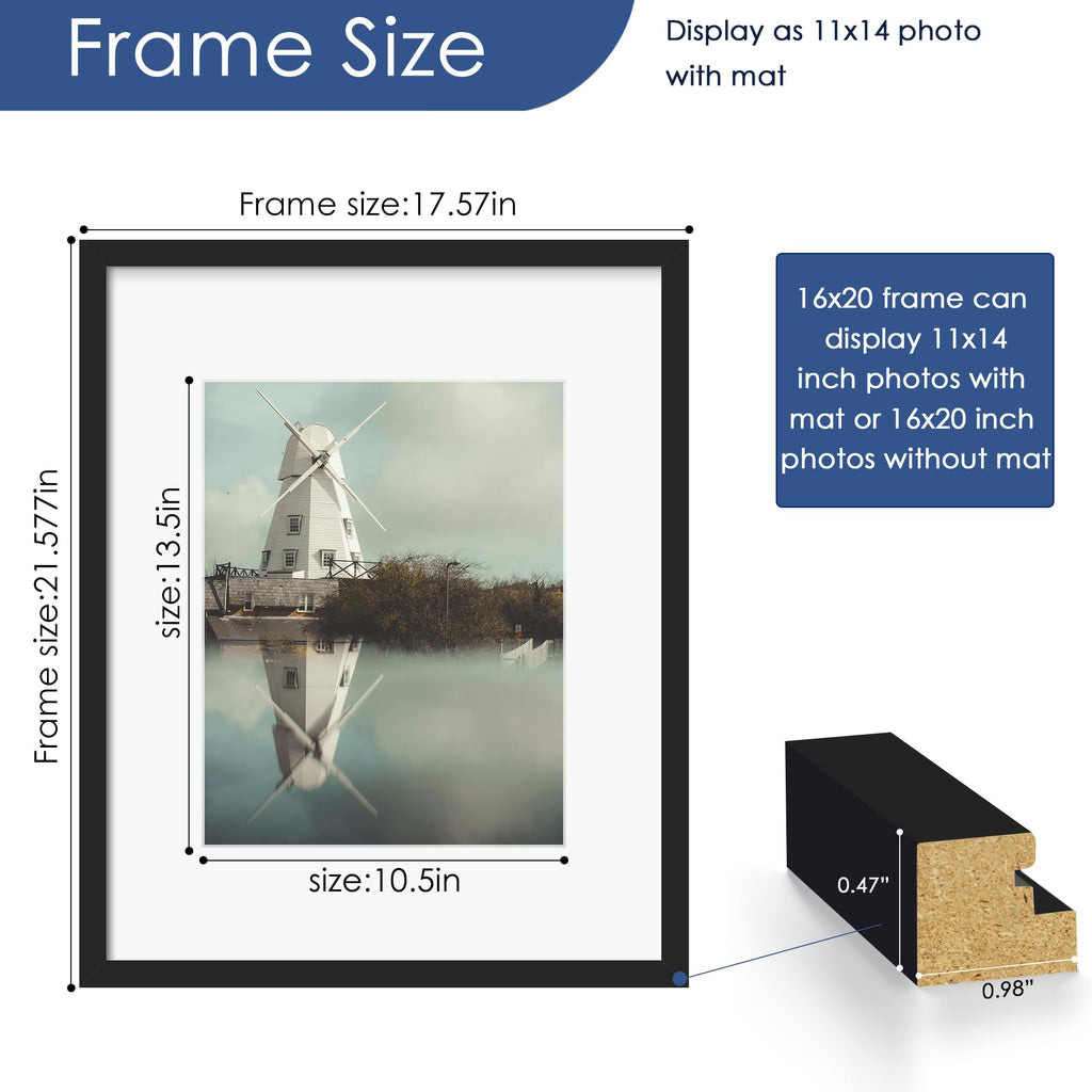 16x20 Picture Frame Set of 6, Wall Mounting Display, Black