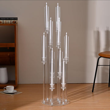 10 Arm Acrylic Candelabra Centerpieces, Floor Clear Tall Candlesticks Holder with Removable Lampshade, Fit 0.82" LED