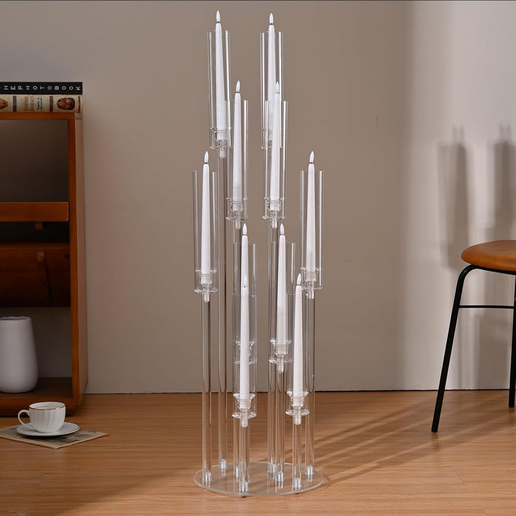 10Pcs Acrylic Candelabra Centerpiece,10 Arm Floor CandelabrasShade Pillar Taper Candlestick for Tables Dinner Party