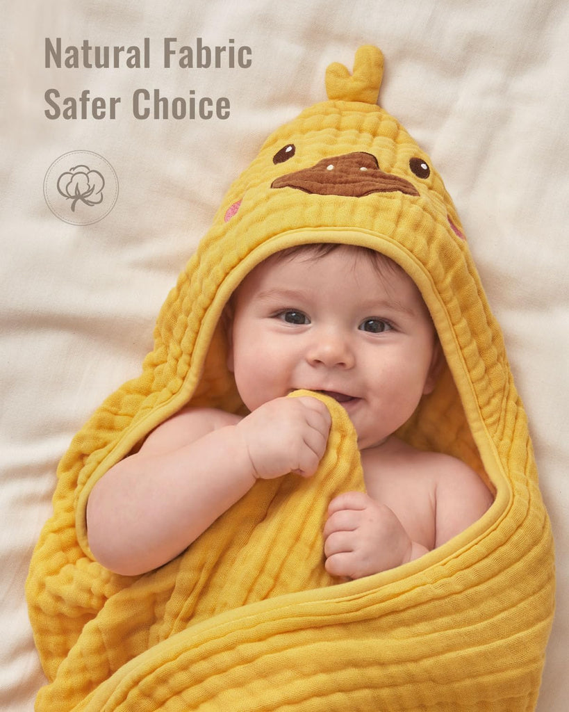 Muslin Baby Hooded Towel 2 Pack, Soft & Absorbent Bath Towel for Infant, Toddler, Unisex, Baby Gift, Newborn