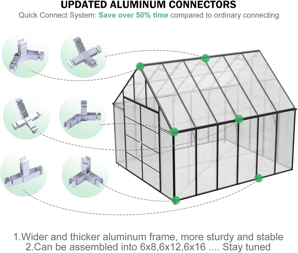 12x10x10 FT Extra Large Greenhouse for Outdoors, Heavy Duty | Easy Assembly, Reinforced Aluminum, Hybrid