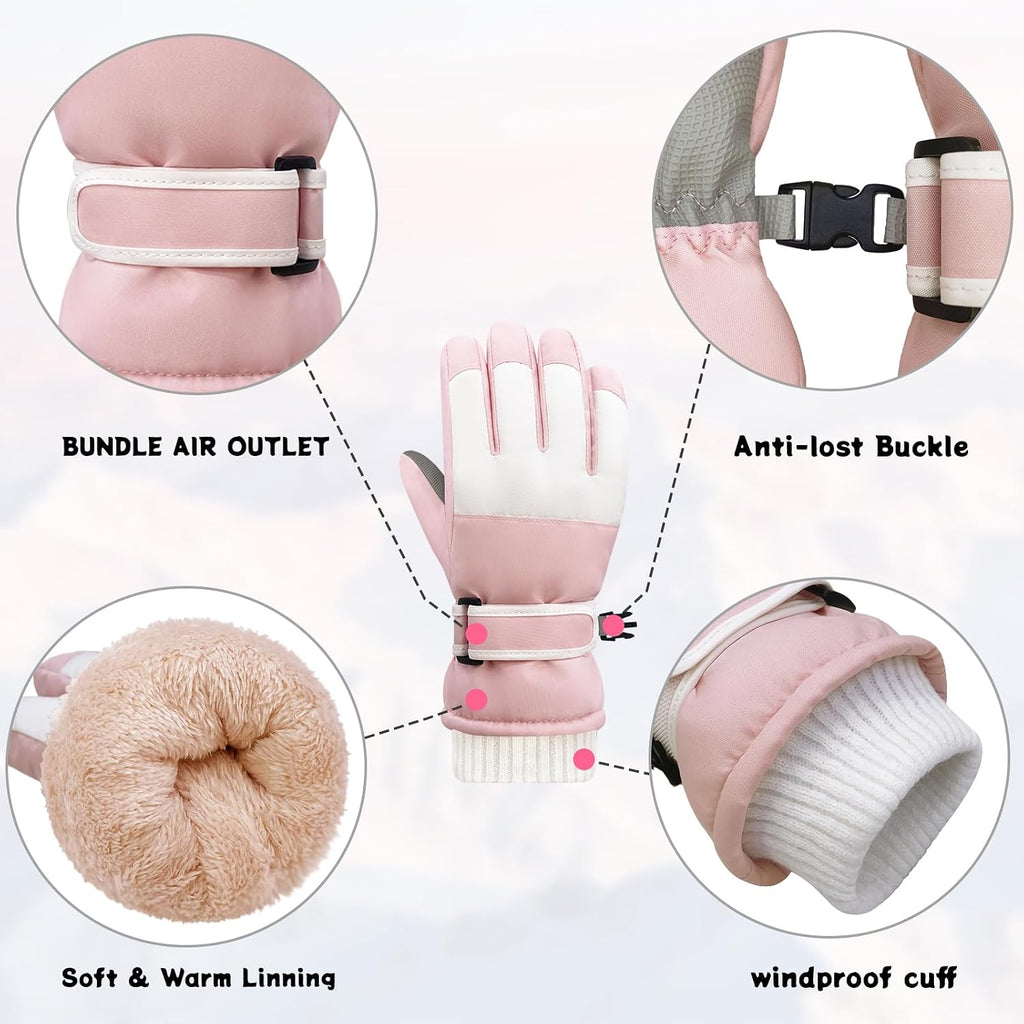 Kids Waterproof Ski Winter Gloves Cold Weather Warm Fleece Snowboard Snow Mittens Gifts for Boys Girls Windproof