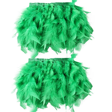 Green 4 Yards Turkey Feather Trim - 4~6in Fashion Dress Sewing - Natural Fluffy Feather Trim Fringe for Party