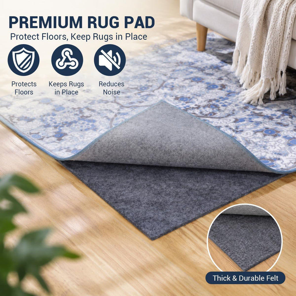 Non Slip Rug Pad 8x10 Ft, 1/8 Inch Thin Felt & Rubber Backing, Non Skid Rug Gripper for Hardwood Floors, Anti-Slip - Set of 80