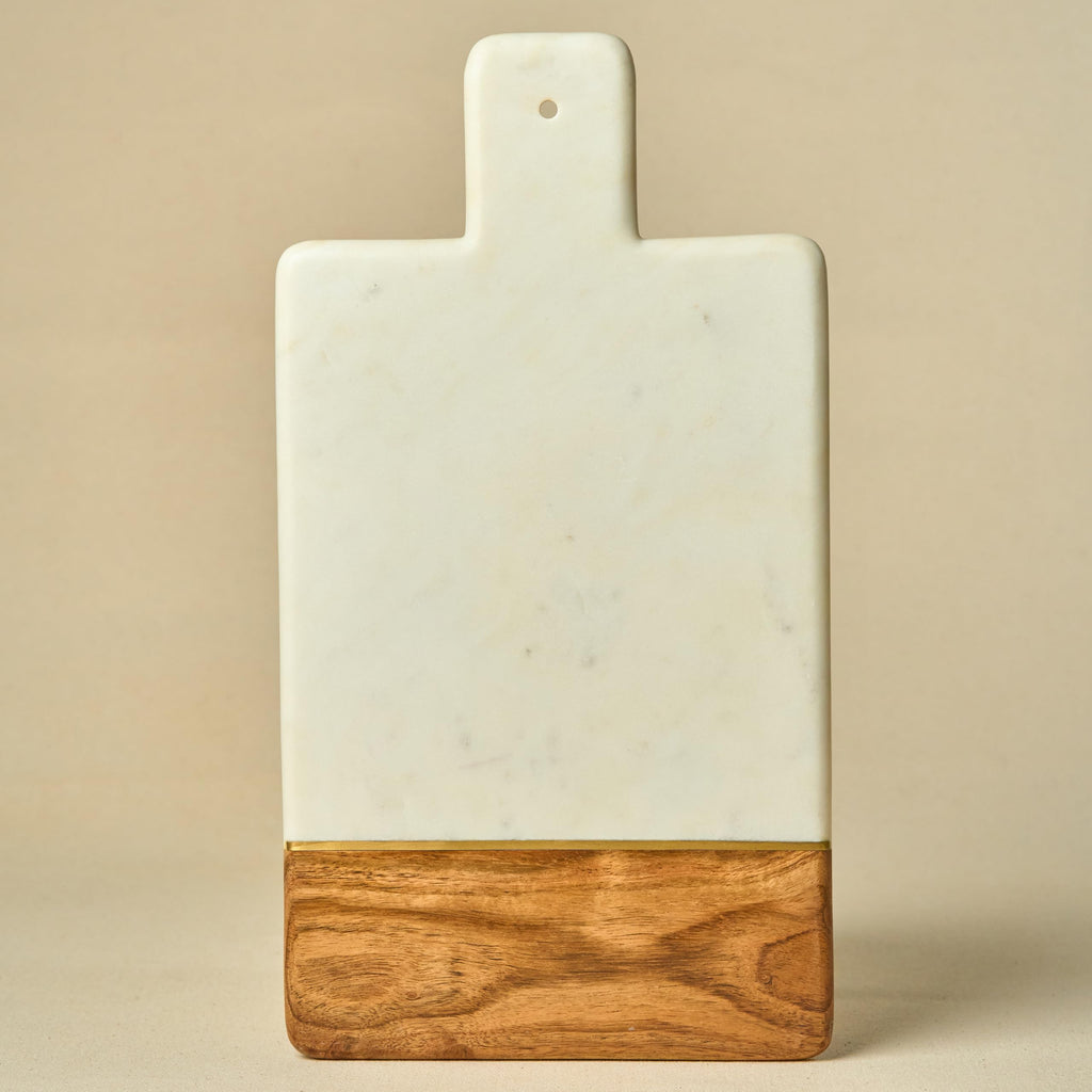 Cheese Board Natural Marble Acacia Wood and Brass Inlay 15 Inch Serving Tray for Cheese Platter Fruit Platter