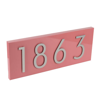 Modern 15" x 6" Address Plaque with Aluminum House Numbers (pink)