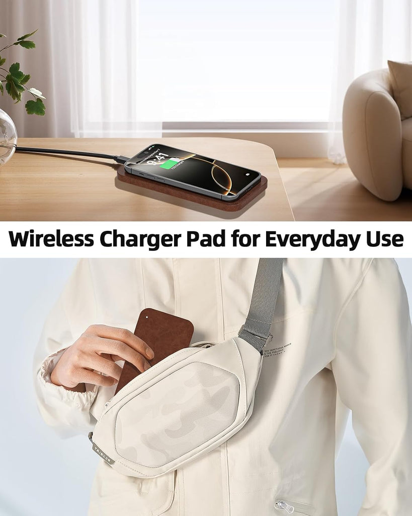 Leather Valet Tray with Wireless Charging Pad - Luxury EDC Nightstand Organizer for Men - Premium Desk Tray