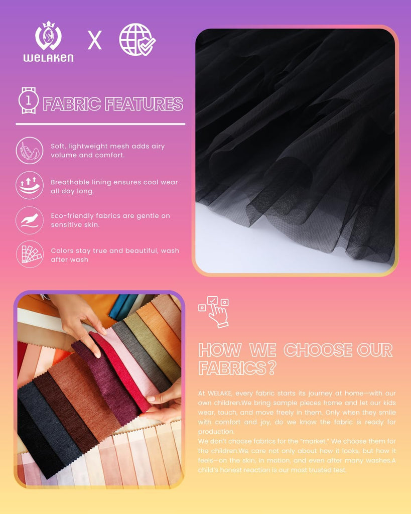 Girls Layered Tulle Skirts Flowy Mesh Elastic Waist Midi Tutu Skirt