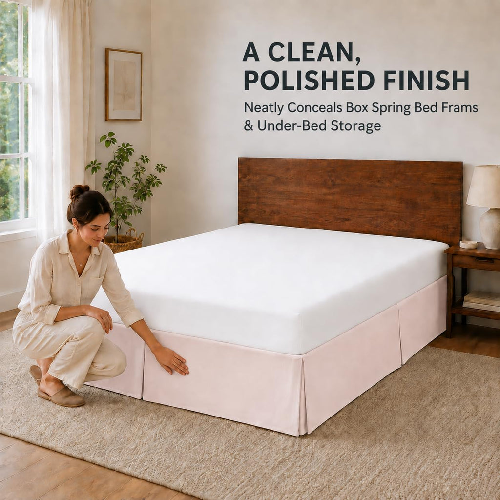 Full Tailored Pleated Bed Skirt, 14" Drop, Blush