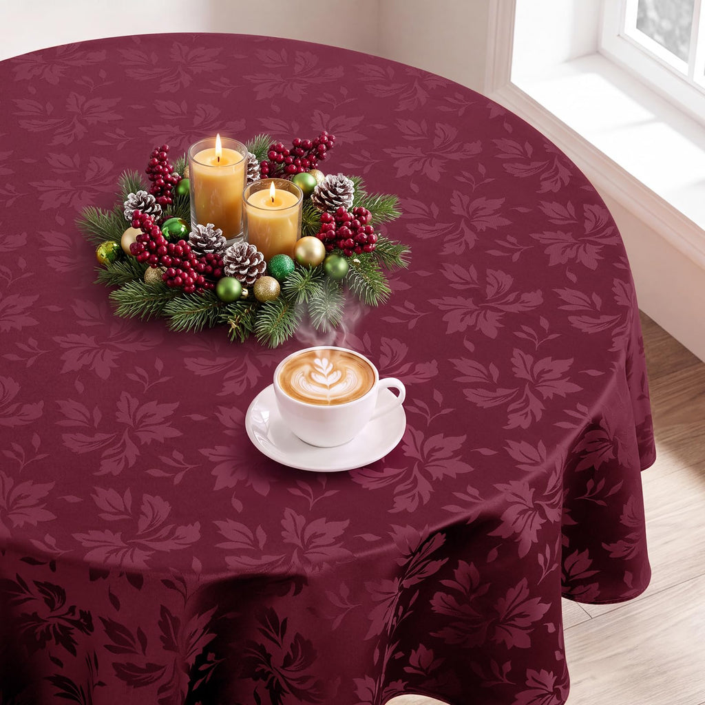 Jacquard Round Tablecloth 70 Inch, Burgundy