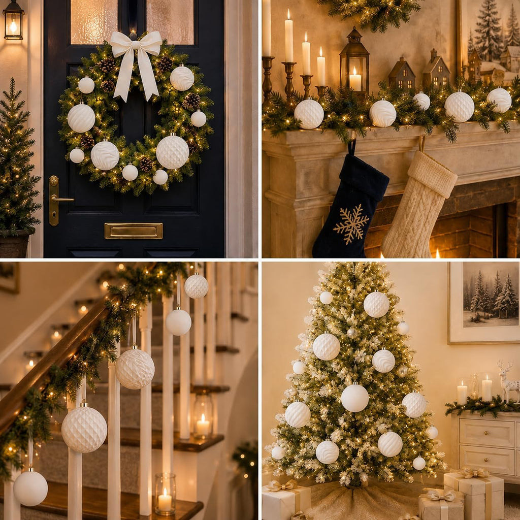 Inch Velvet Christmas Ball Ornaments, Large Tree Decorations, Cream, 4 - Set of 4